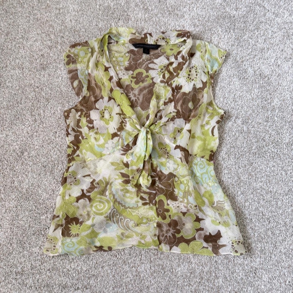 Express Design Studio Y2K Floral Mesh Tie Front Top — Size 10
